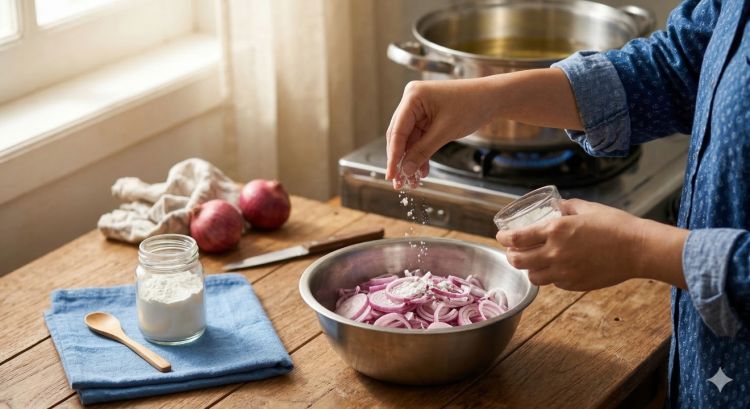 Daripada pakai tepung, ini trik membuat bawang goreng anti gosong untuk pendamping opor dan rendang
