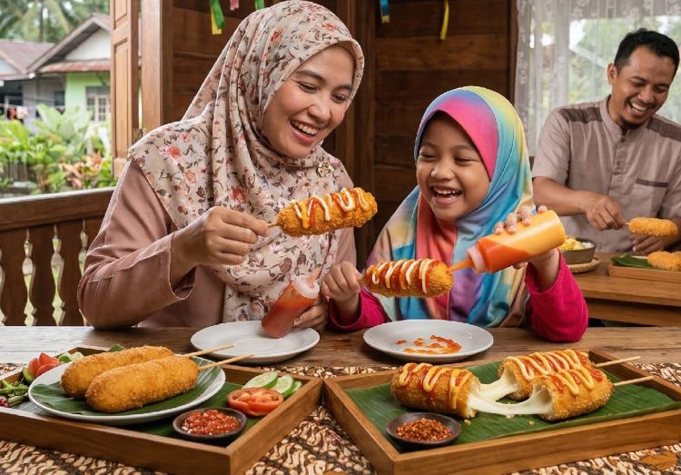 Resep jajanan corndog super mudah dan bisa dimasak bersama keluarga di kampung, suasananya bakal seru