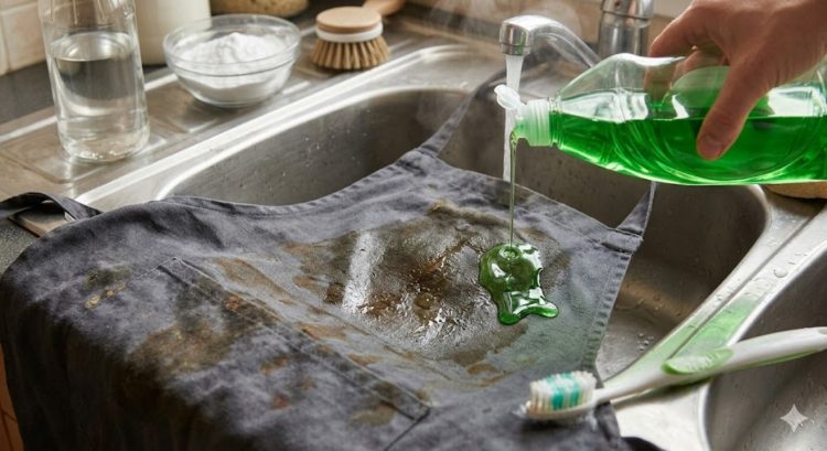 Cara mencuci celemek dapur yang penuh noda minyak agar bersih dan tidak berbau apek
