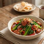 Hanya punya waktu 10 menit tapi ingin memasak sayur? Coba resep tumis sawi hijau dengan sosis manis pedas, yuk!