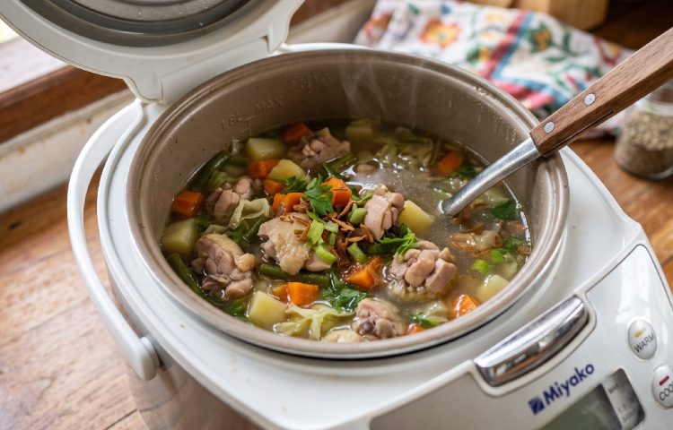 Resep sop ayam lengkap pakai rice cooker, enak dan mudah dimasak, tinggal tekan masak